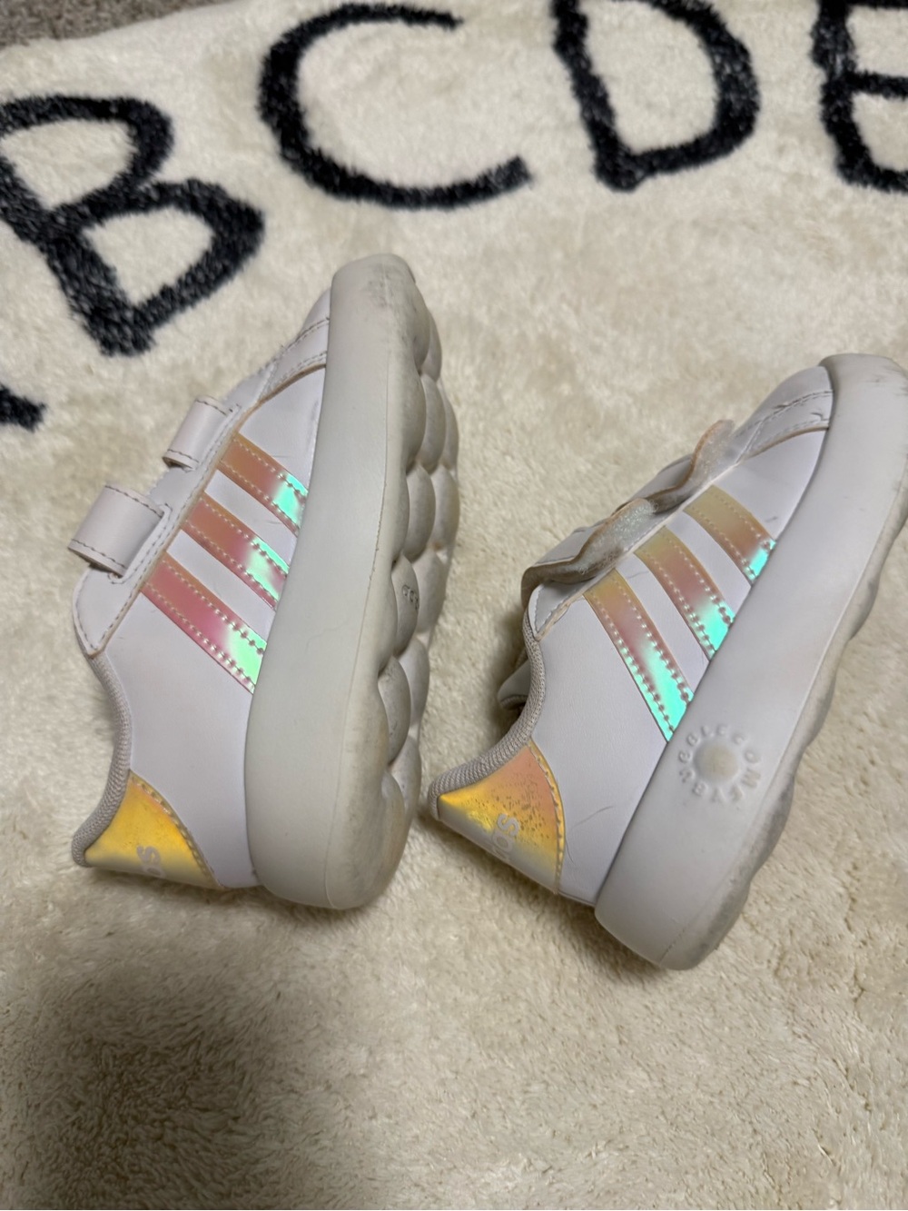 adidas Kids White Sneakers with Iridescent Pink Stripes